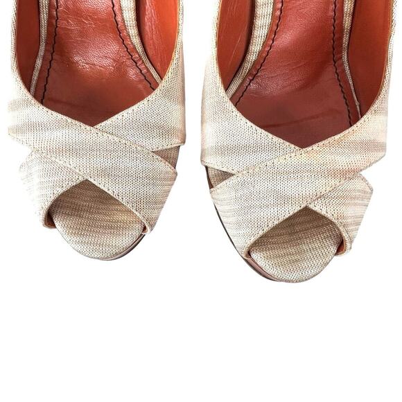 MISSONI Signature Leather Slingback 5" Platform Heel in Beige & Cream Size 7 - Picture 12 of 16